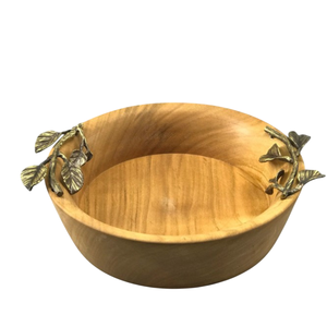 Handmade Stylish Wooden Round <b>Bowl</b> Metal Leaf Handles Modern Design Salad <b>Snacks</b> Serving <b>Bowl</b> for Home Decor Wedding Use - Product Image 6