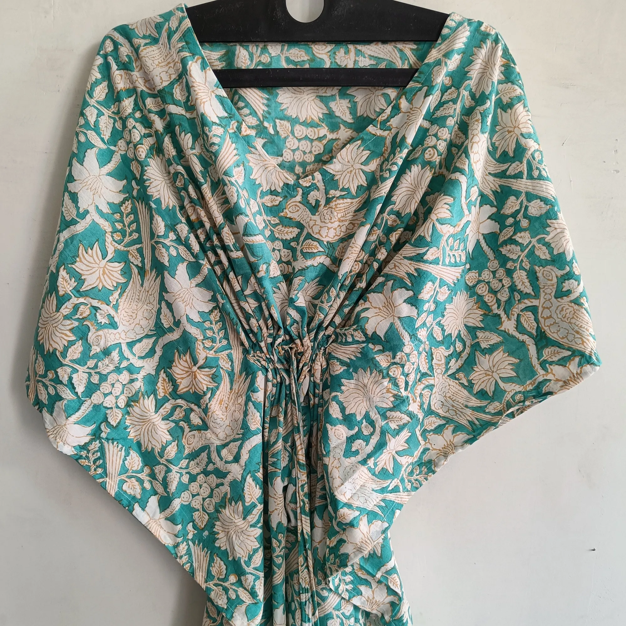 Mujeres Kaftan vestidos Casual cómodo de lujo de tamaño largo bloque de mano impreso suave algodón gasa Kaftan ropa de dormir para la venta