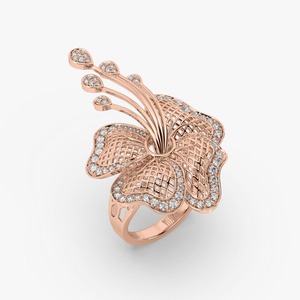 Belle bague en diamant cultivé en laboratoire floral 14k 18k solide Rose jaune blanc or but de mariage et bague de promesse pour les femmes-DS0559 - Product Image 6