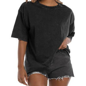 Venta al por mayor ácido lavado camiseta de gran tamaño para las mujeres Casual algodón clásico ácido lavado camisetas de gran tamaño para las mujeres - Product Image 1