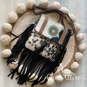 กระเป๋าหนังวัวมีพู่ห้อยสำหรับผู้หญิงกระเป๋าถือหนังแกะสไตล์โบฮีเมียน - Product Image 1