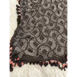 Hand Drawn Digital Print Bandhani Cotton <b>Square</b> Scarf Pom Poms Deep Slate Scalloped <b>Edge</b> Muslim Leopard Letter Chiffon Material - Product Image 4