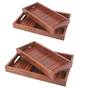 Plateau de service de nourriture en forme de bois naturel vintage fonctionnel pour décor de salle à manger fournitures en vrac rondes de l'inde matériel PC - Product Image 5