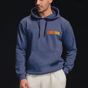 Sweats à capuche pour hommes 100% coton épais logo imprimé DTF personnalisé couleur bleue unie coupe ajustée streetwear sweats à capuche confortables pour hommes - Product Image 6