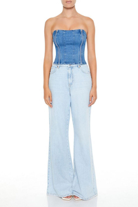 Top de tubo con cordones de mezclilla 2025 diseño personalizado transpirable para mujer de talla grande Jeans para mujer Top de tubo camisa de mujer tarifa al por mayor - Product Image 2