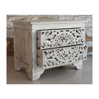 Meuble moderne en bois Indore Table de chevet en bois à 2 tiroirs sculptés pour salle de bain, cuisine ou parc