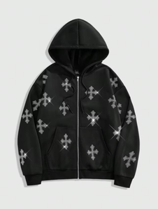 OEM Venta al por mayor de alta calidad de algodón Zip up Hoodie logotipo personalizado y diseño Unisex Bling Rhinestone Hoodie para uso en otoño - Product Image 2