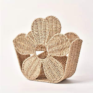 Panier de rangement pour enfants en forme de fleur en corde de papier tissée à la main, dernier design, organisateur en papier décoratif pour livres, jouets, chambre d'enfant, salle de jeux - Product Image 1