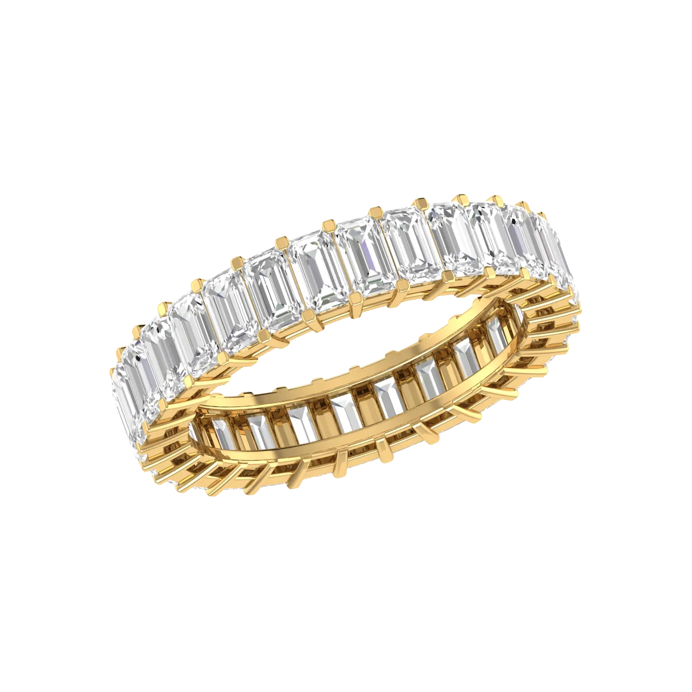 14K Geel Goud Natuurlijke Smaragd Cut Si-H/I Diamant Full Eternity Trouwring Verlovingsring Statement Ring Voor Vrouwen Sieraden