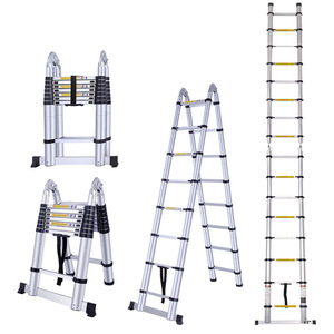 <span class=keywords><strong>Escalera</strong></span> Telescópica <span class=keywords><strong>Plegable</strong></span> <span class=keywords><strong>de</strong></span> <span class=keywords><strong>Aluminio</strong></span> Reforzado <span class=keywords><strong>de</strong></span> Doble Cara en Zigzag, Capacidad <span class=keywords><strong>de</strong></span> Carga <span class=keywords><strong>de</strong></span> 150 kg, Multifuncional Industrial - Product Image 1