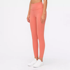 High Waist Seamless <b>Yoga</b> Leggings Full Length Ruched Butt Scrunch Design Solid <b>Pink</b> Color Elastic Waist <b>Pants</b> - Product Image 3