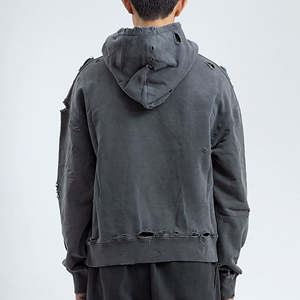 Sweat à capuche vintage surdimensionné en détresse pour hommes pull polaire sweat avec poche kangourou Streetwear Hip Hop Style - Product Image 2