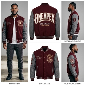 Product Name Custom Burgundy Wool Body Gray Sleeve <b>Letterman</b> <b>Jacket</b> Men's Embroidered Patch College Style Bomber <b>Jacket</b> OEM - Product Image 6
