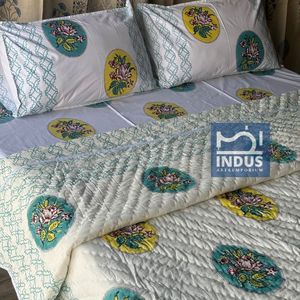 Algodón suave amarillo impreso mano bloque estampado Boho Jaipuri Rajai doble colcha edredón - Product Image 4