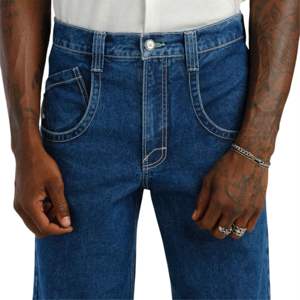 Jeans de pont en duvet bas 20 pouces bas de broderie élégante en coton lavé antique avec point de chaîne et détails de rivet - Product Image 6