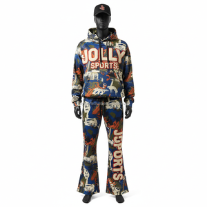 Qualité supérieure 320 GSM Polyester Coton Survêtement Élégant Imprimé À Capuche Pantalon Ensemble Logo Personnalisé Broderie Survêtement - Product Image 1