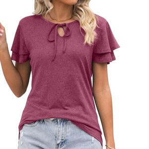 T-shirt décontracté tricoté de haute qualité et élégant, respectueux de l'environnement, pour femmes, impression personnalisée, OEM ODM, usine du Bangladesh, options grandes tailles - Product Image 1