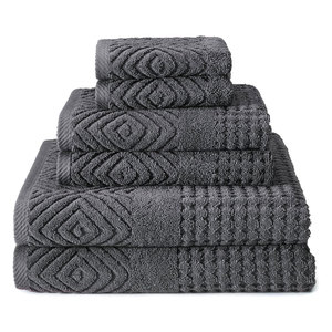 High-Quality Diamond Jacquard <b>Bath</b> <b>Towels</b> Organic Cotton 6-Piece Set for Hotel Spa & Home Soft and Quick-Drying Charcoal - Product Image 1