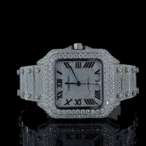 Reloj Personalizado de Plata de Ley 925 Completamente Engastado con Diamantes de Imitación VVS, Joyería Hip Hop, Material de Plata 925, Joyería para Hombre - Product Image 1