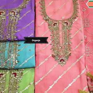 Designer moderne non cousu brodé à la main belle coupe traditionnelle indienne mode avant femmes costumes Organza fête - Product Image 1