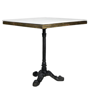 Table basse carrée en marbre antique en gros avec piédestal en fer noir et garniture en laiton pour restaurant commercial - Product Image 1