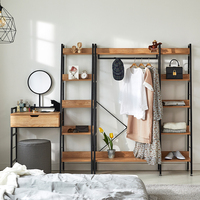 Armoire moderne industrielle AllDay avec panneaux en bois, miroir, étagères réglables en hauteur, design minimaliste, salon, chambre à coucher