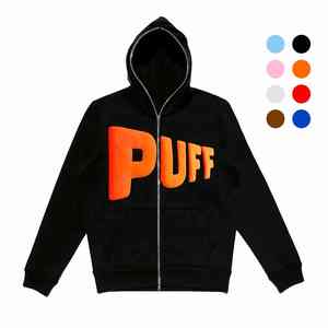 Sweat à capuche imprimé bouffant 3d avec logo personnalisé Vente en gros Sweats à capuche personnalisés avec fermeture éclair et strass - Product Image 1