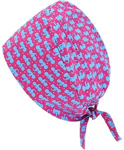KATBROS INDUSTRY Pink <b>Blue</b> Elephant Print <b>Scrub</b> Cap Knitted Unisex Hospital Uniform Accessory with Seamless Fusing - Product Image 1
