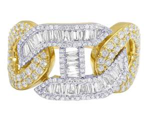 Bague de fiançailles pour homme en argent sterling 925, sertie pavé en or jaune, avec moissanite VVS de 10,00 carats, taille baguette et taille ronde, style Hip Hop - Product Image 2