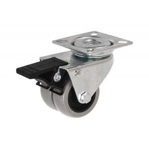 Rueda giratoria doble, diámetro: 50mm en placa-Goma gris con banda de rodadura de poliuretano - Product Image 1