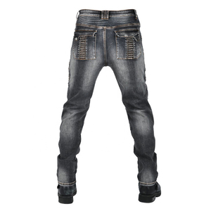 <b>Mens</b> Dark Denim Motorcycle <b>Biker</b> <b>Jeans</b> Kevlar Reinforced Lining Multi Pocket Design Protective Riding - Product Image 3