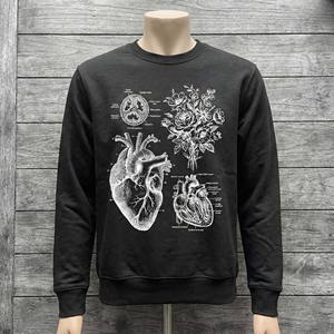 Sudadera Gótica Urbana para Hombre, Estilo Academia Oscura, Estampado de Diagrama Anatómico de Corazón de Flor, Manga Larga, 100% Algodón Transpirable - Product Image 1