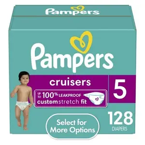 Pampers Cruisers Diapers - Size 5, 128 Count, Disposable Active Baby Diapers with Custom Stretch (Package May Vary)