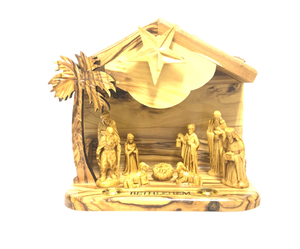 El Mejor Set de Artesanía Navideña Hecho a Mano de Alta Calidad y Sostenible, Diseños de Cueva de Grotto en Madera de Olivo, Belén, Palestina - Product Image 1