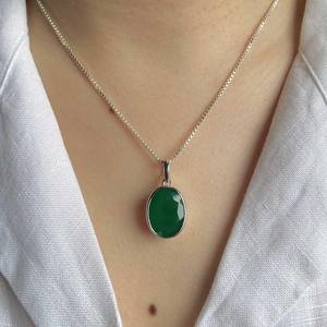 Colgante de ónix verde Natural de Plata de Ley 925, joyería de piedras preciosas facetadas ovaladas a la moda, ajuste de bisel, aniversarios de compromiso - Product Image 3