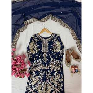 ชุดสلوارคามีซผ้าจอร์เจตต์สำหรับผู้หญิง ดีไซน์หรูหราทันสมัย ปักด้วยด้ายซารี เหมาะสำหรับงานปาร์ตี้และใส่ในชีวิตประจำวัน แห้งเร็ว ความยาวระดับเข่า ใส่ได้ทุกฤดู - Product Image 6