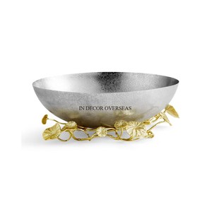 Hiện đại nghệ thuật sáng tạo cái nhìn độc đáo bạc sáng bóng đánh bóng búa kết cấu hình tròn bát với lá & lựu thiết kế - Product Image 2