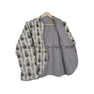 ผ้าปักลายดอกไม้แบบบล็อกระบายอากาศได้ผ้าเป็นมิตรกับสิ่งแวดล้อมผ้าฝ้ายอินเดียความยาวสั้นอบอุ่น - Product Image 2