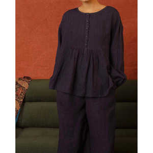 TAVISHI <b>Navy</b> Stripe <b>Linen</b> Blouse-Vintage Style Poplin Knitted Office <b>Shirt</b> Long & Casual Business for Autumn & Spring XL Size - Product Image 3