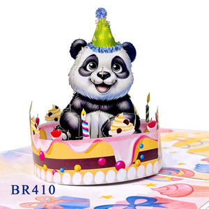 Meilleure vente : Carte de vœux 3D pop-up personnalisée, faite main au Vietnam, avec motif gâteau d'anniversaire panda en papier, art du papier, artisanat vietnamien - Product Image 1