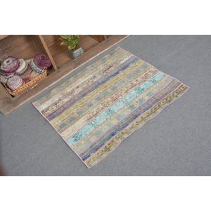 Large Area Bohemian Beige Vintage Turkish Rug 2.7 X 3.1ft Wool Latex Backing Abstract Pattern Patchwork Design for Hallway Room - Product Image 2