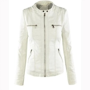 2025 nuevo estilo Europeo Americano manga larga abrigo blanco puro primavera otoño estilo cremallera chaquetas cortavientos de cuero Real - Product Image 3