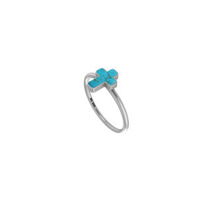 Bague empilable en argent sterling 925 en forme de croix avec turquoise, sertie en bélière, style classique, cadeau de fiançailles, d'anniversaire, de fête ou de mariage - Product Image 4