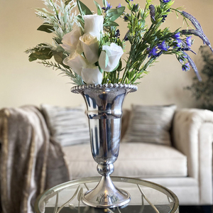 Jarrón de urna de flores de aluminio fundido para decoración del hogar jarrón de urna balcón decorado jarrón de urna de flores de lujo en acabado plateado - Product Image 2