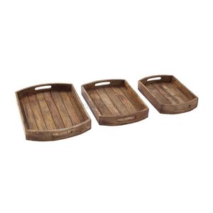 Bandeja de madera de acacia más vendida en color nogal rico con forma cuadrada elegante y superficie texturizada, ideal para uso diario - Product Image 2