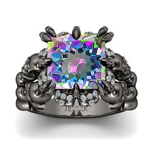 Bague Jeulia en argent sterling noir avec crâne taillé princesse pour anniversaire - Product Image 2
