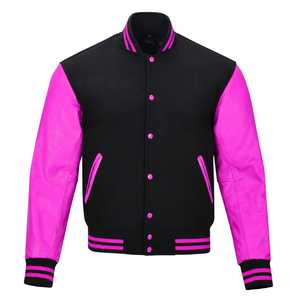 แจ็คเก็ตเลตเตอร์แมนแบบคลาสสิก แขนหนังแท้ ตัวเสื้อทำจากผ้าขนสัตว์ ติดกระดุมแป๊ก เหมาะสำหรับใส่เล่นกีฬาและสวมใส่ลำลอง - Product Image 1