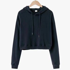 Prix d'usine – Vente en gros de sweats à capuche courts et pulls unis marron en coton French Terry à col rond pour femme - Product Image 6