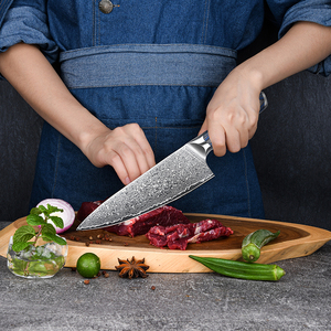 Vente en gros de service personnalisé de qualité supérieure OEM ODM meilleur nouveau design manche en bois de pakka bleu couteau de chef de cuisine en acier damas pour la maison - Product Image 5