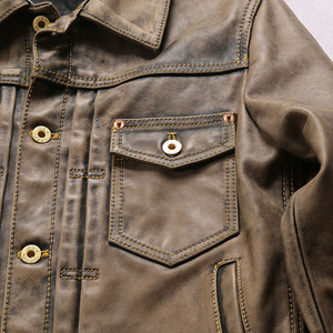 Chaqueta de piel de oveja genuina desgastada de motorista para hombre con chaqueta de cuero genuino de calidad de tendencia superior totalmente personalizada para hombres Servicios OEM - Product Image 3